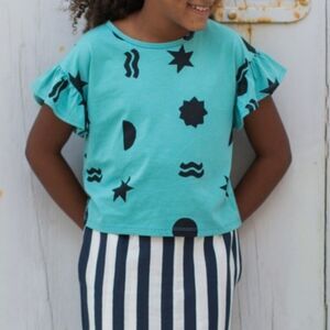 NEW Tea Collection Girls Ruffle Sleeve Top Celestial Size 12 NWT